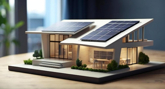 Moderne huisconcept zonnepanelen op tafel presentatie aan klanten Generatieve AI