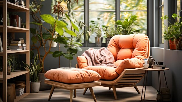 Moderne huiskamer met comfortabele stoelplant