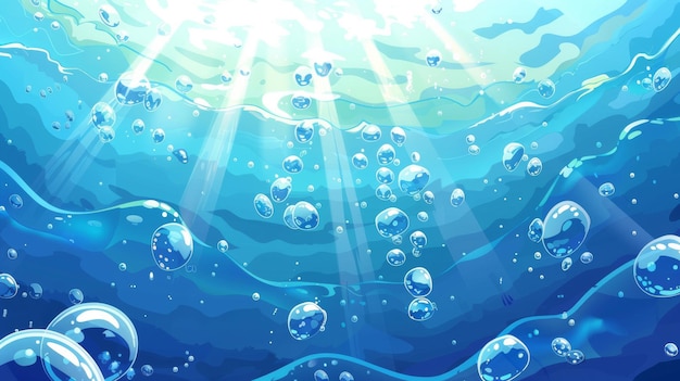 Moderne illustratie van bruisende blauwe watertexturen zonlichtstralen die doordringen over oceaan- of zeeoppervlakken met golvende golven aquarium- of zwembadontwerp