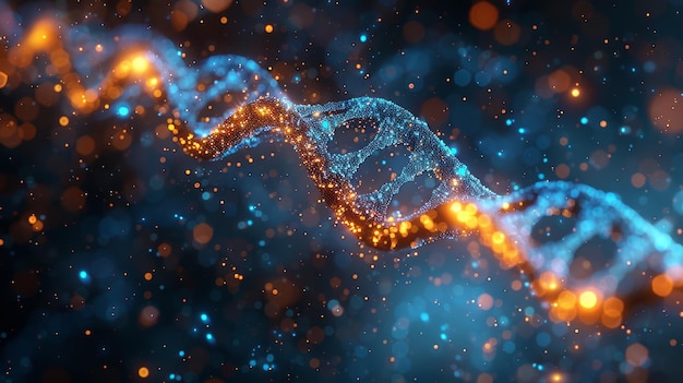 Moderne illustratie van de dubbele spiral van DNA Blauwe dubbele spiraal futuristische veelhoekige stijl Medisch wetenschappelijk concept Abstracte technologie achtergrond biologie metafoor Genoom en cel