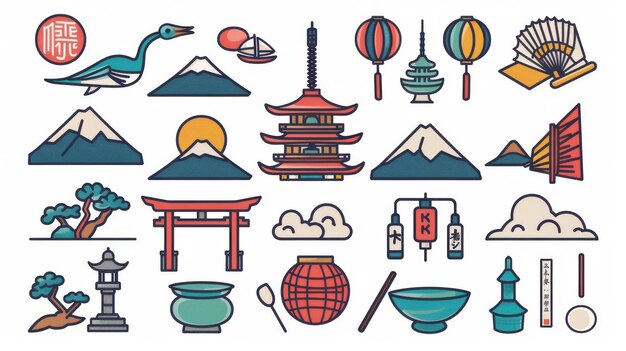 Moderne illustratie van Japanse traditionele objectieken