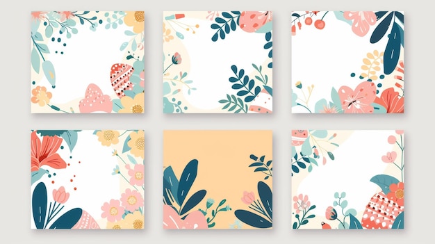 Moderne illustratie van trendy Pasen bloemen vierkant sjablonen Ideaal voor sociale media mobiele apps kaarten uitnodigingen banners web en internet advertenties