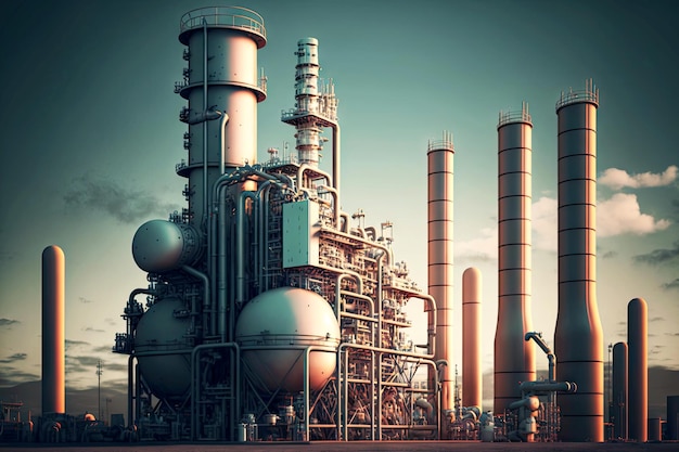 Moderne industrie ontwikkeld voor de verwerking van aardolieproducten in de fabriek van de petrochemische industrie