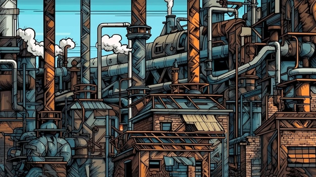 Moderne industriële elektriciteitscentrale Fantasieconcept Illustratie schilderij
