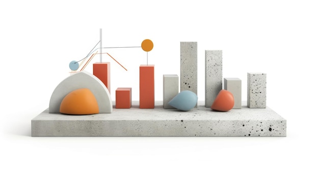 Moderne infographics gestileerd als concrete Statistieken Business 3d Pie Chart Bars Strips Steps