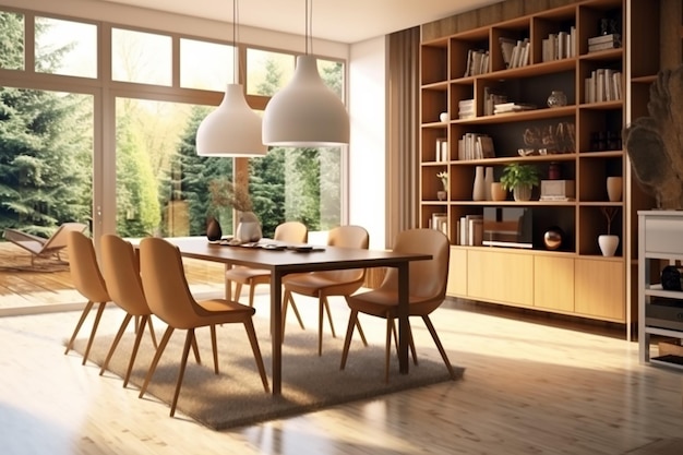 Moderne interieur van eetkamer stoel moderne tafel interieur binnenontwerp