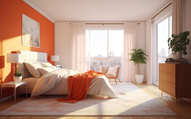 Moderne interieurontwerpachtergrond Stijlvolle slaapkamer Generatieve AI