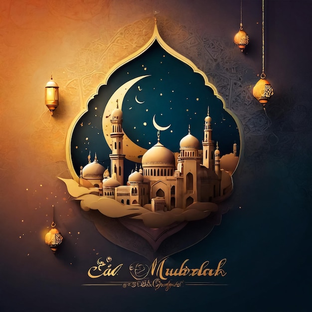 Moderne islamitische Eid Mubarak kaart illustratie