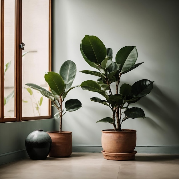 Foto moderne kamer met prachtige planten in potten interieurontwerp 3d illustratie