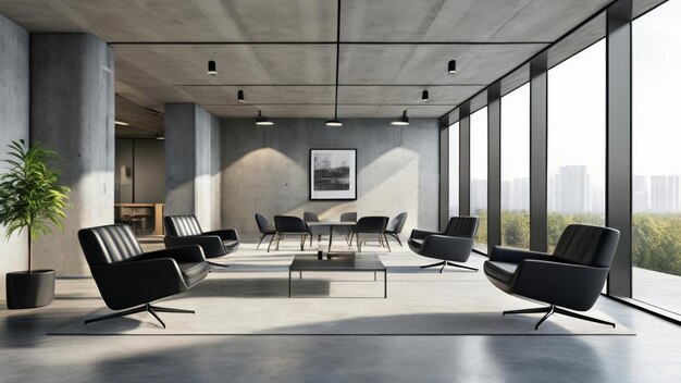 Foto moderne kantoorruimte met een minimalistisch ontwerp en een panoramisch uitzicht