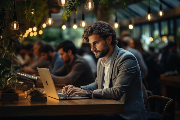 Moderne kantoorruimte met meerdere mensen die op hun laptop werken Generatieve AI