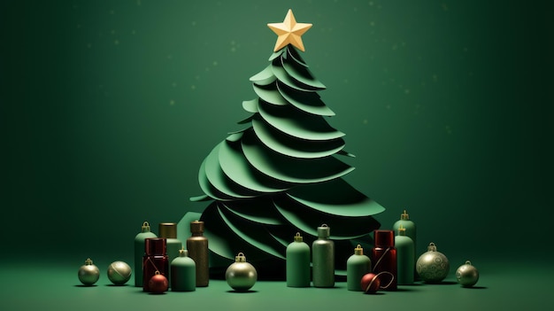 Moderne kerstboom in groene stijl Kerstmis in hedendaagse minimalistische ontwerpstijl