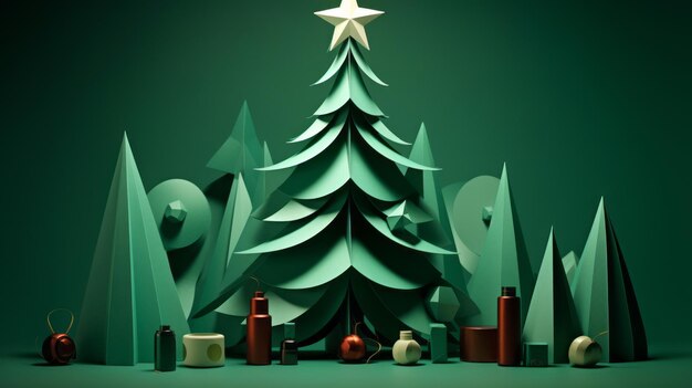 Moderne kerstboom in groene stijl Kerstmis in hedendaagse minimalistische ontwerpstijl