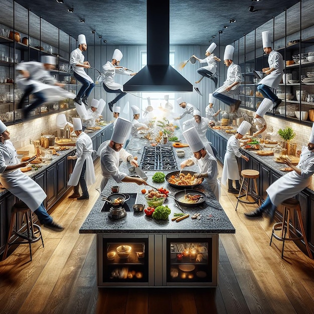 Foto moderne keuken en drukke chefs