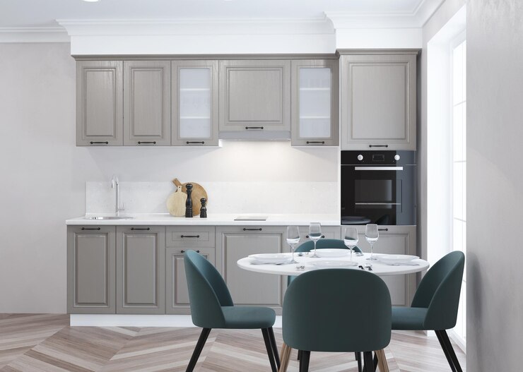 Foto moderne keuken interieur. 3d-weergave.