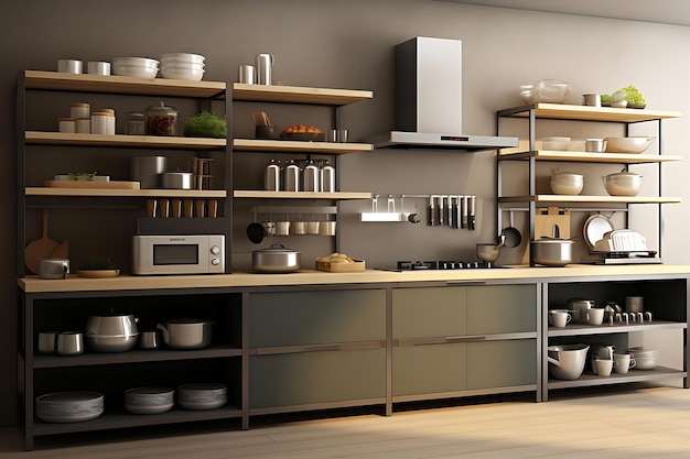 Moderne keuken kamer interieur 3D-rendering