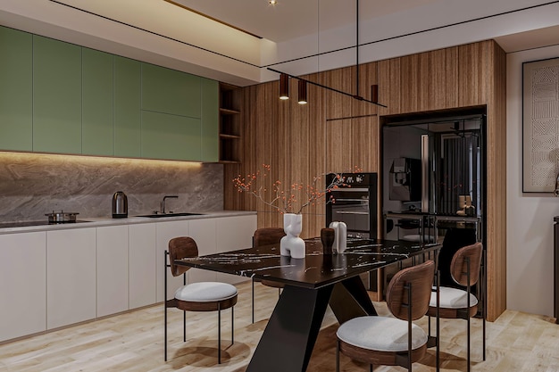 Moderne keuken met houtpatroon in hedendaagse stijl