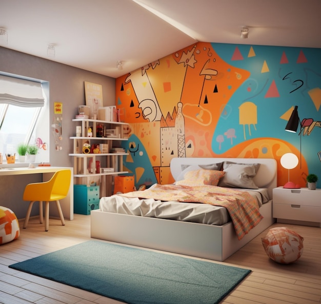 Moderne kinder slaapkamer interieurontwerp in huis met decoratie kinderen Kleurrijke kinderen slaapkamer co