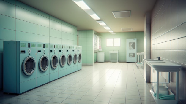 Moderne kleurrijke wasruimte industriële wasmachines voor het wassen in een lichte schone kamer modern i