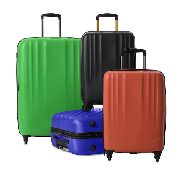 Moderne koffers voor reizen op witte achtergrond