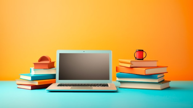 moderne laptop en boeken op tafel