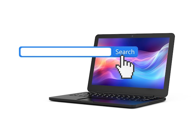 Moderne Laptop met Internet Search Bar Engine Browservenster op een witte achtergrond 3D-rendering