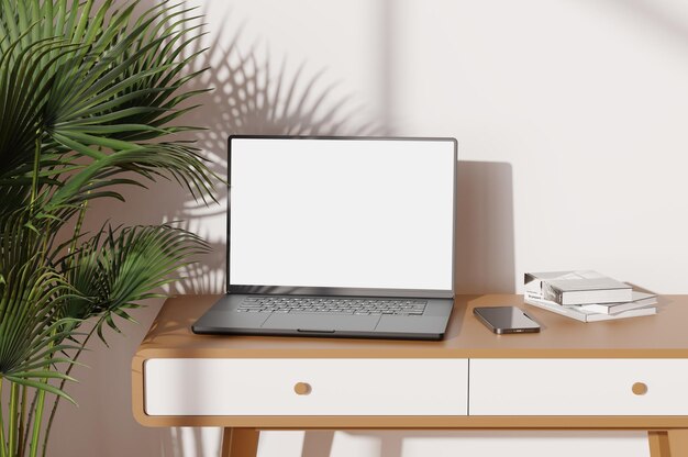 Moderne laptop met leeg scherm op houten tafel Responsive webdesign en website mockup laptop mockup