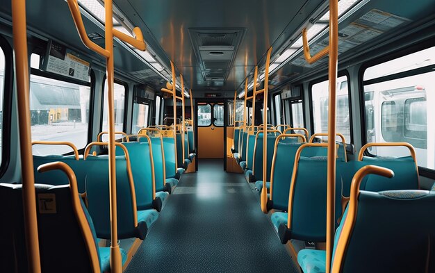 Moderne lege bus binnenkant met passagiersstoelen