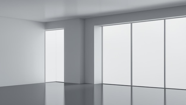 Moderne lege kamer met grote ramen en witte muren