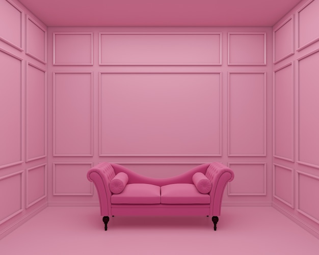 Moderne lege ruimte met roze bank en roze muur