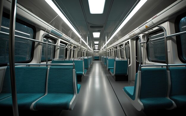 Moderne lege trein binnenzicht met passagiersstoelen