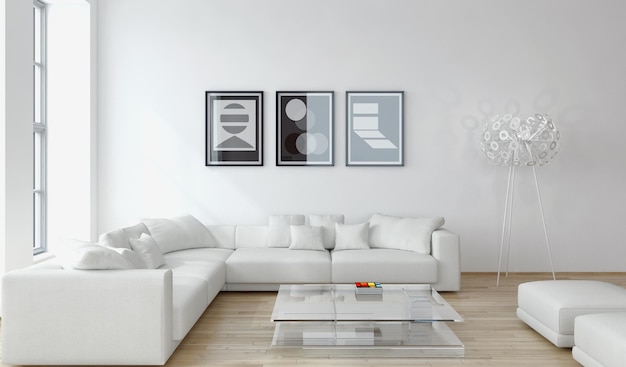 Moderne lichte interieurs 3D-rendering illustratie