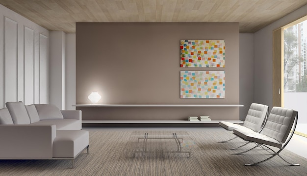 Moderne lichte interieurs 3D-rendering illustratie