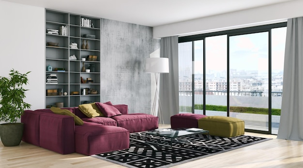 Moderne lichte interieurs kamer 3D-rendering illustratie