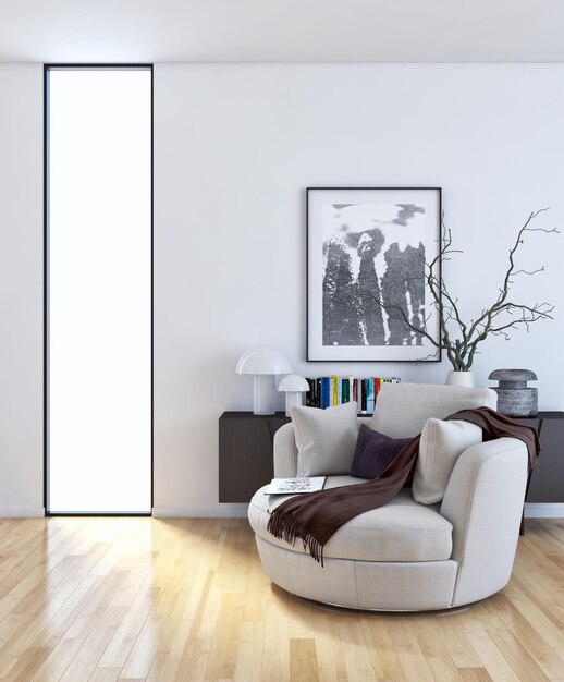 Moderne lichte interieurs kamer 3D-rendering illustratie