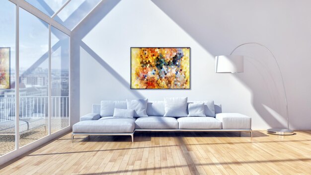 Moderne lichte interieurs kamer 3D-rendering illustratie