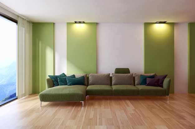 Moderne lichte interieurs kamer 3D-rendering illustratie