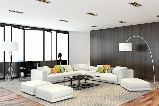 Moderne lichte interieurs kamer 3D-rendering illustratie