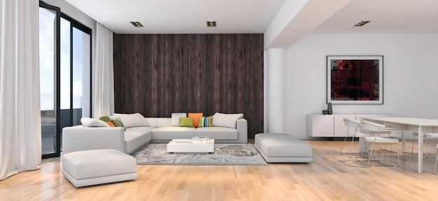 Moderne lichte interieurs kamer 3D-rendering illustratie