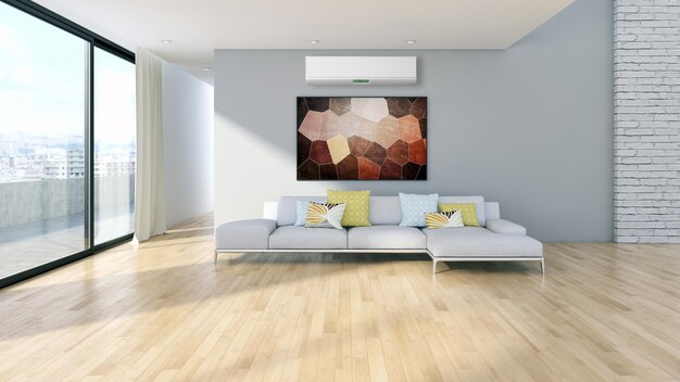 Moderne lichte interieurs kamer 3D-rendering illustratie