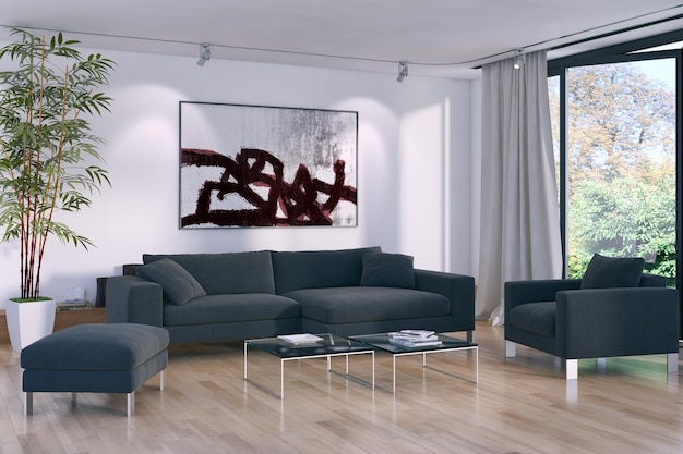 Moderne lichte interieurs kamer 3D-rendering illustratie