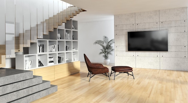 Moderne lichte interieurs kamer 3D-rendering illustratie