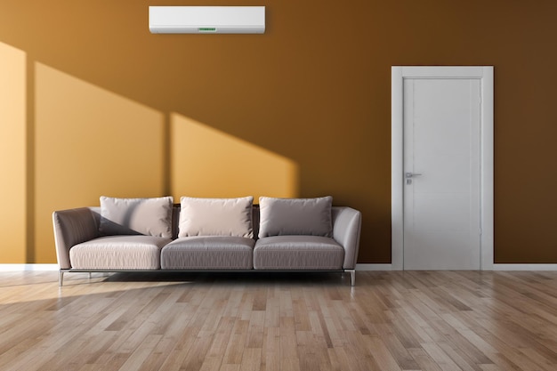 Moderne lichte interieurs Woonkamer met airconditioning illustratie 3D-rendering computer gegenereerde afbeelding