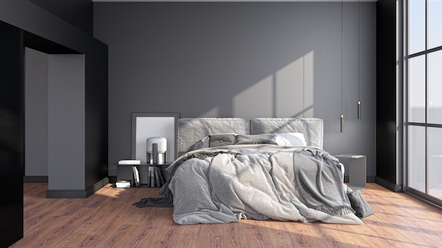 Moderne lichte slaapkamer interieurs 3D-rendering illustratie computer gegenereerde afbeelding