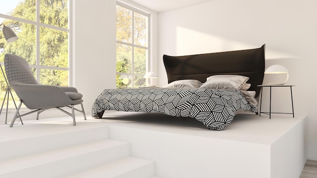 Moderne lichte slaapkamer interieurs 3D-rendering illustratie