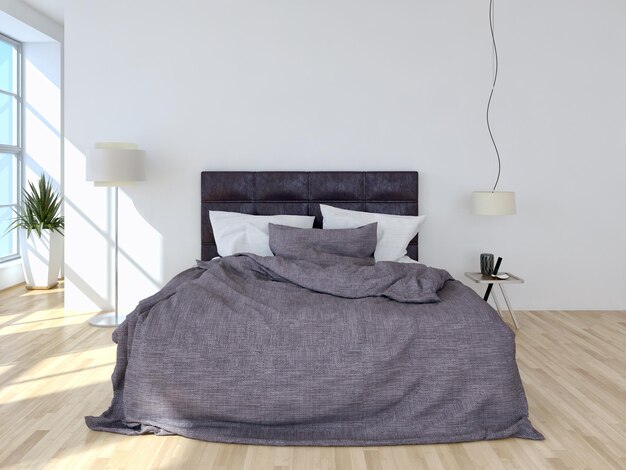 Moderne lichte slaapkamer interieurs 3D-rendering