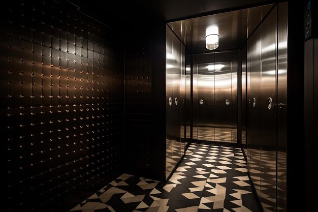 Moderne lift weerspiegelt angstige gezichten zacht licht en verlicht paneel generatieve IA