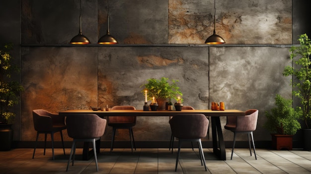 Moderne luxe interieur in café met bar en stoelen met betonnen muren