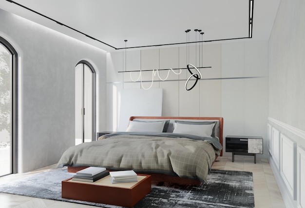 Foto moderne luxe slaapkamer met abrikoos kleur 3d illustratie renderen