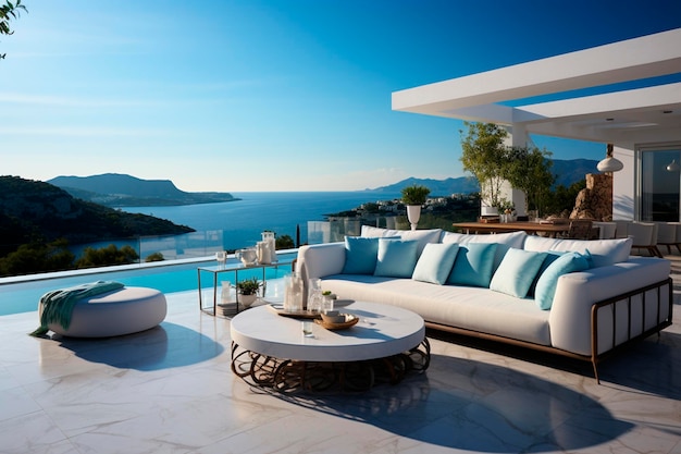 Moderne luxe villa in een zwembad met palmbomen